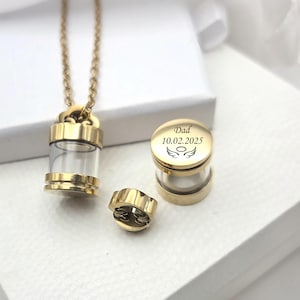 Personalisierte Edelstahl Urne Halskette für Asche für Männer und Frauen, Gold Glas Urne Andenken