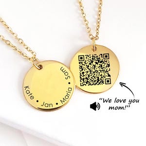 Mother's Day necklace engraved with kids names and birthstones, personalized voice recording jewelry for mom, grandma, nana and auntie.