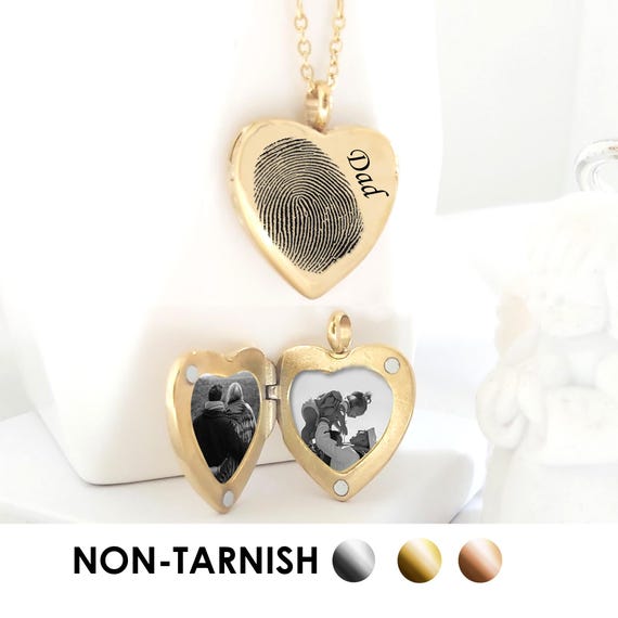 Heart locket necklace with Fingerprint, handwriting jewelry, photo locket, memorial gifts, Grief jewelry, loss of father, loss of mother
