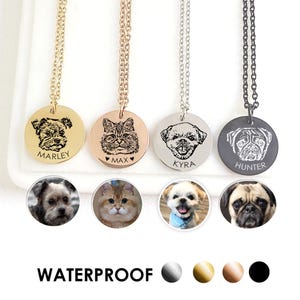 Custom dog portrait necklace, pet drawing from photo cremation keepsake, cat memorial, loss of pet sympathy gift, in memory of dog charm
