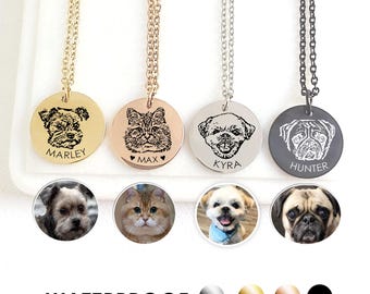 Custom dog portrait necklace, pet drawing from photo cremation keepsake, cat memorial, loss of pet sympathy gift, in memory of dog charm