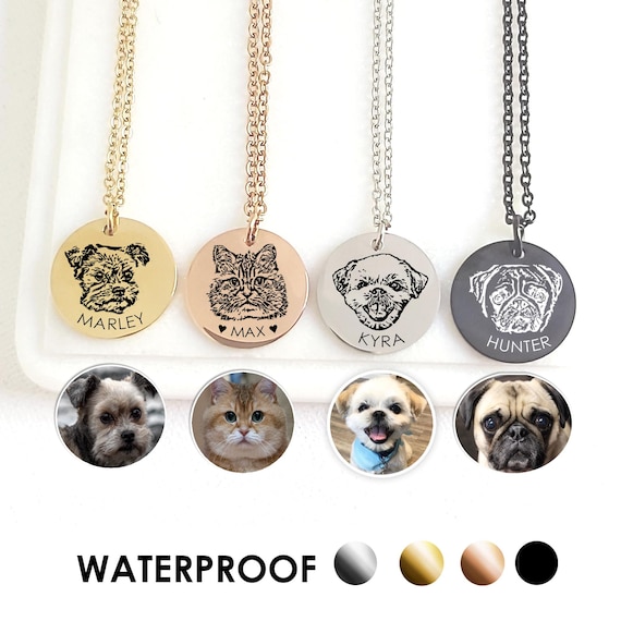 Custom dog portrait necklace, pet drawing from photo cremation keepsake, cat memorial, loss of pet sympathy gift, in memory of dog charm