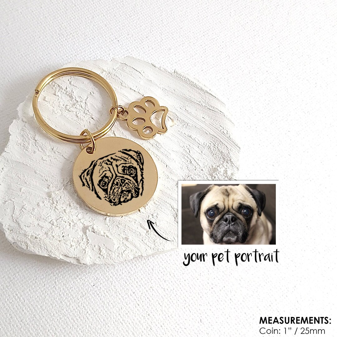 Pet Portrait Keychain, Custom Dog Keychain, Pet Memorial Gift, Custom