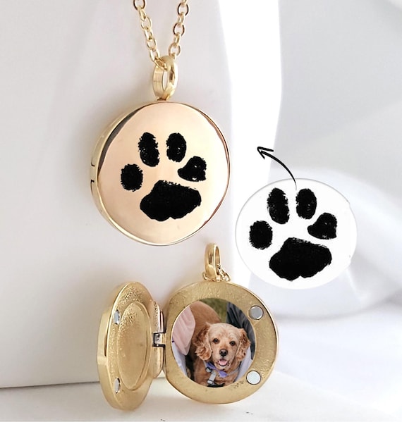 Dog paw necklace for picture, custom engraved locket for photo, cat paw necklace, pet memorial jewelry, dog sympathy cremation jewelry