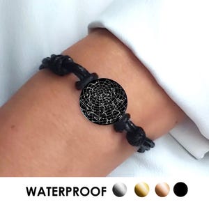 Pulseira personalizada com mapa estelar do céu noturno para mulher, pulseira de couro ajustável gravada personalizada, presente de aniversário para ela, presente para namorada