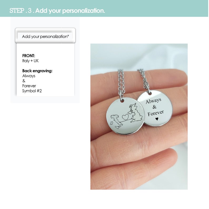 Gepersonaliseerde lange afstandsrelatie muntketting met op maat gegraveerde landgoed of landkaart, afscheidscadeau voor vriendin, liefdescadeau afbeelding 7