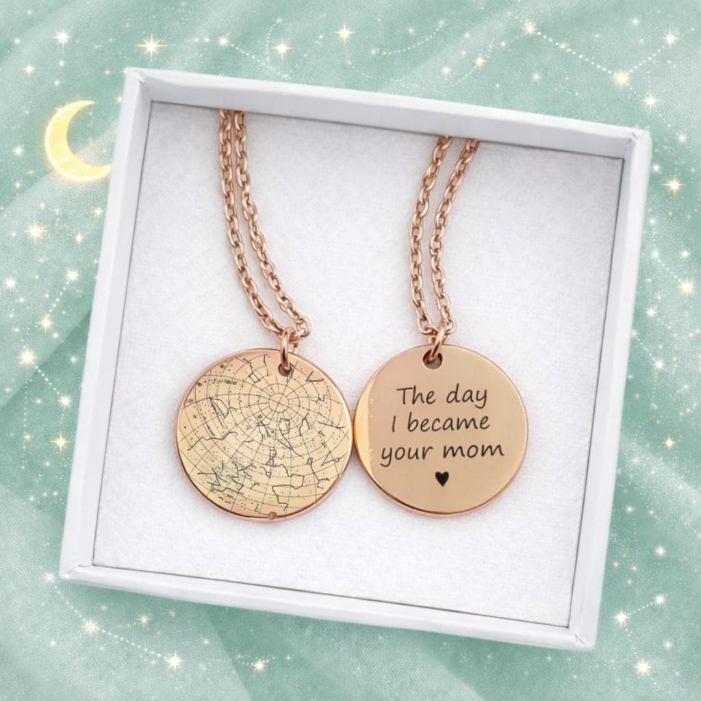 First time mom or grandma necklace with custom star map of the day your…