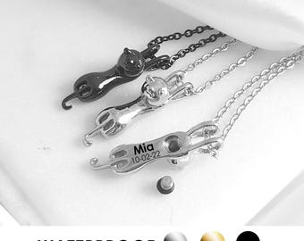 Personalized Cat Ashes Necklace, Stainless Steel Urn, Engraved Pet Memorial, Loss of cat memorial keepsake.