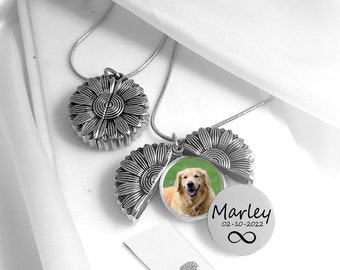 Pet cremation locket urn for ashes or photo, custom engraved memorial keepsake for animal remains or pets hair, dog locket with photo