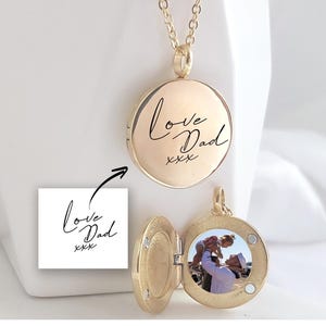 Collana con scritta a mano, medaglione in oro inciso personalizzato con foto, gioielli commemorativi per il dolore, la cremazione, la perdita della madre, la perdita del padre