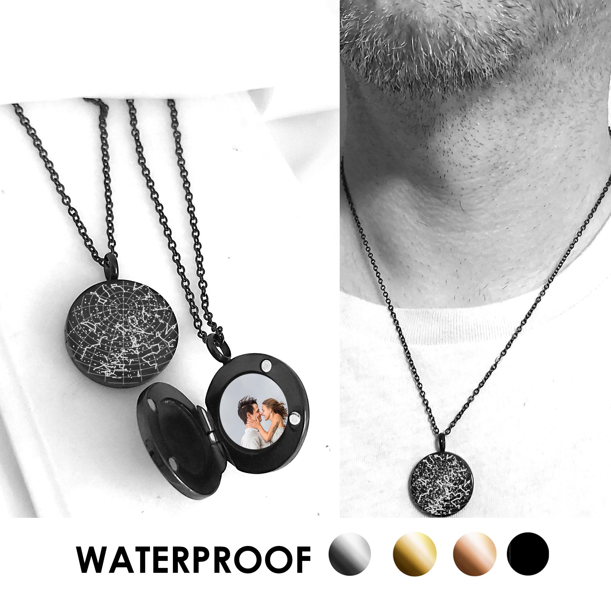 Star map locket necklace with photo for men, personalized birthday, anniversary & Valentines gifts for boyfriend and husband, astrology gift