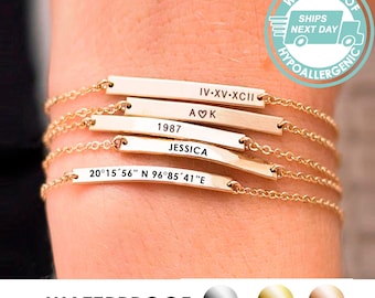 Personalized Minimal Delicate Bar Bracelet, Dainty, Blank or Personalized, Waterproof, Tiny & Narrow for Every Day wear