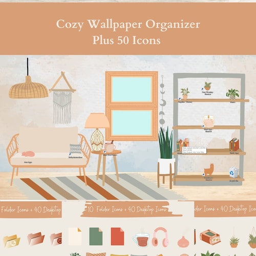 Desktop Organizer Wallpaper Boho Themed Folder Icons Windows - Etsy