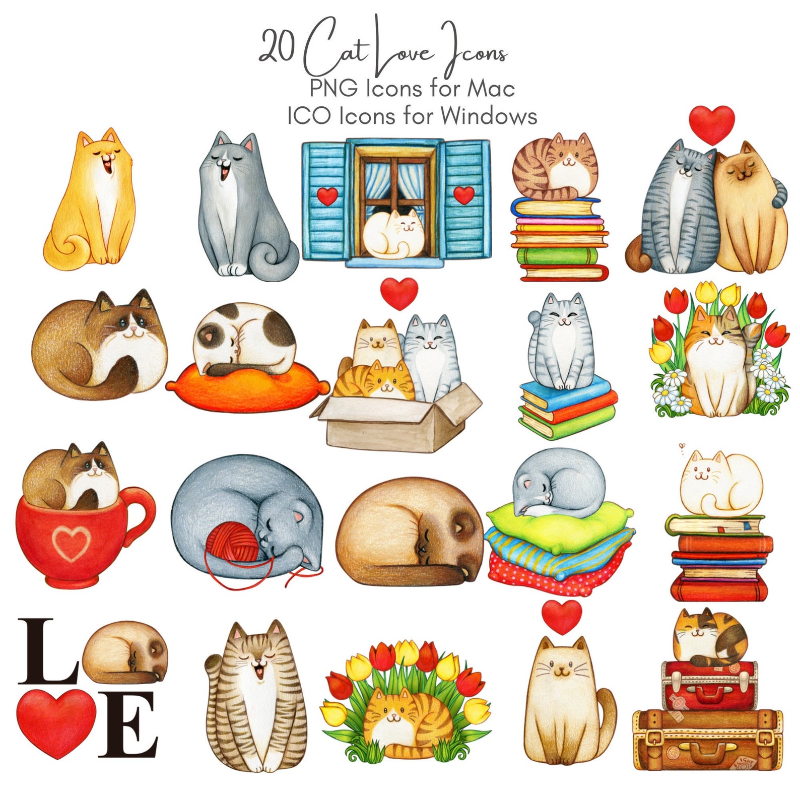 Cat Folders and Icons for Desktop and File Explorer Works With Etsy