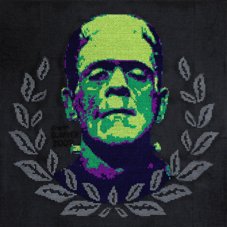 Frankenstein & Wreath Cross-Stitch Pattern  Instant Download image 1