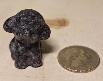 Mini Lava Stone Dog, Small Keepsake, Small Carving, .80oz