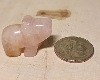 Mini Rose Quartz Elephant, Small Keepsake, Small Carving.