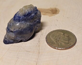 Mini Sodalite Mohawk Skull, Small Keepsake, Small Carving.