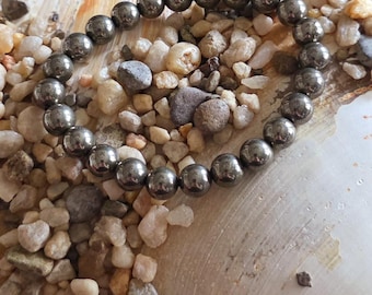 8mm Pyrite Crystal Bracelet, 7" Elastic, Handmade