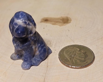 Mini Sodalite Dog, Small Keepsake, Small Carving.