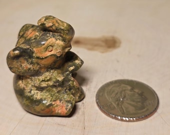 Mini Unakite Elephant, Small Keepsake, Small Carving.