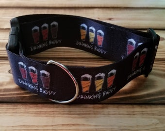 15"-28" Drinking Buddy Dog Collar or Martingale 2" Width, Designer Collar, Designer, 2 Inch Width, Pet Collar, Beer, Ale, Stout, Pilsner