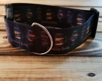15"-28" Drinking Buddy Dog Collar or Martingale 2" Width, Designer Collar, Designer, 2 Inch Width, Pet Collar, Beer, Ale, Stout, Pilsner