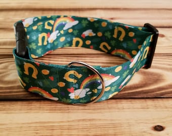 2" Width St. Patrick's Day Dog Collar or Martingale, St. Patrick's Day, Beer, Holiday, Irish, Green, Rainbows, Coins, Horseshoe