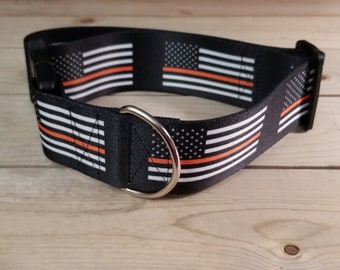 2" Width Thin Orange Line Dog Collar or Martingale, Unisex Collar, Designer, America, Search And Rescue, Search Dog, Support SAR