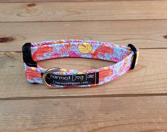 9"-17" Dog Collar 3/4" Width, Pet Accessory, Fabric Collar, Pet Collar, Small, Medium, Neon Collar, Fish Dog Collar, Koi