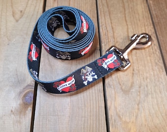 5ft I Love Mom Print Leash, Wide Barrel Snap Hook, Patterned Webbing, Pirate