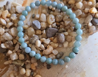 6mm Blue Water Jadeite Crystal Bracelet, 7" Elastic, Handmade