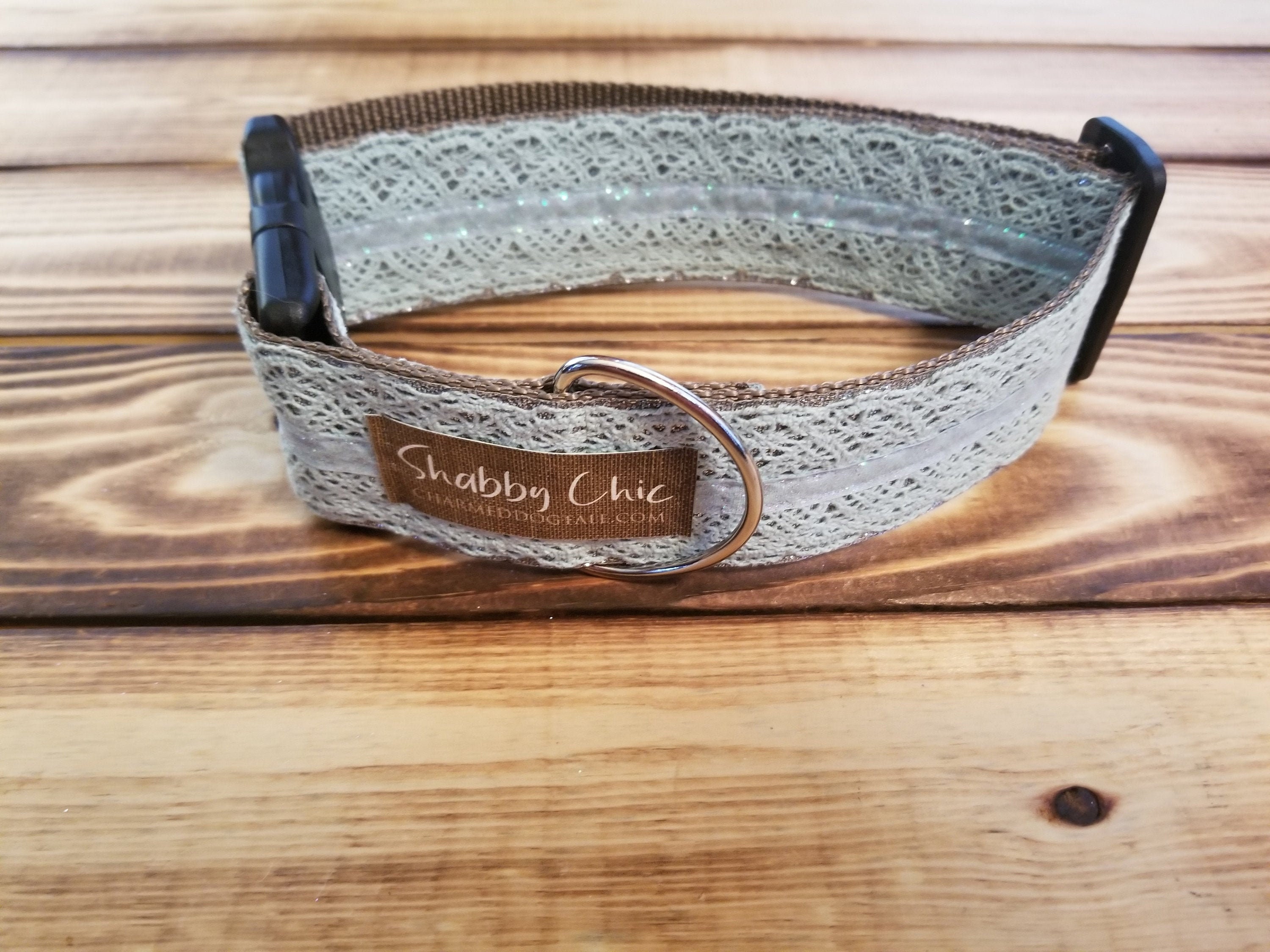 1528 Shabby Chic Dogs Collar 2 Width, Pet Accessory, Fabric Collar, Medium, Large, Glitter