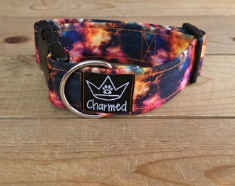 PETITE 11"-18" Dog Collar 1.5" Width, Pet Collar, Small, Fun Dog Collar, Galaxy Dog Collar, Stars, Nebula, Buckle Dog Collar