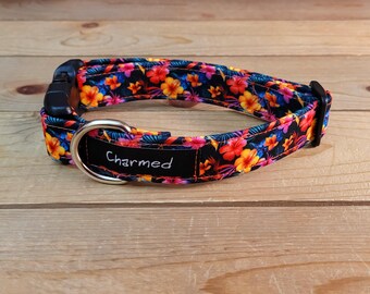 11"-22" Dog Collar 1" Width, Pet Collar, Medium, Small, Large Dog Collar, XL, Bright Dog Collar, Summer, Floral, Flower Collar, Hibiscus