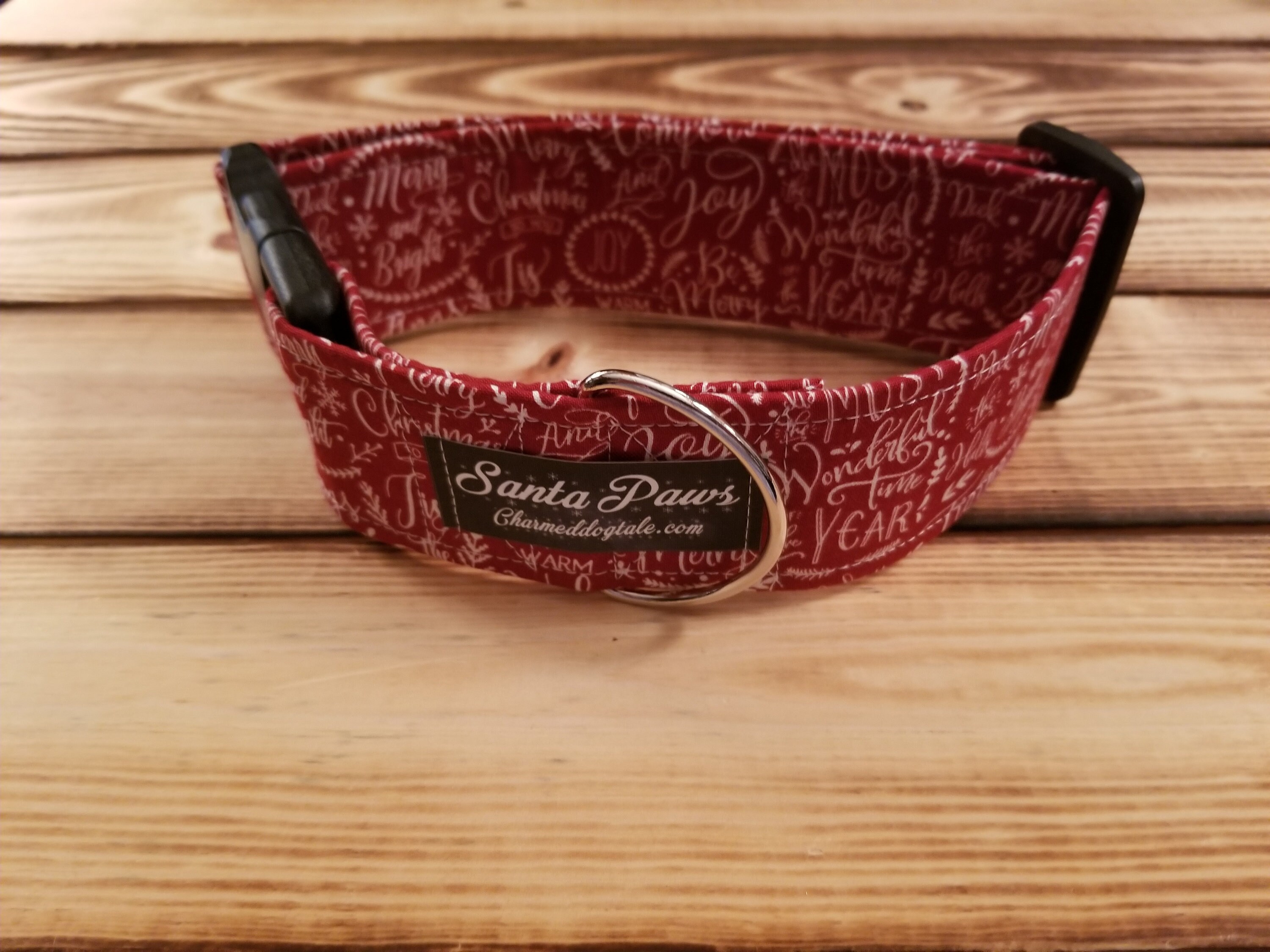 1426 Santa Paws Christmas Dog Collar 2 width, Dog Collar, Fabric