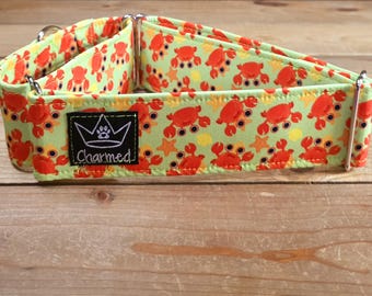 14"-27" Martingale Collar 2" Width, Pet Collar, Medium, Large, XL Dog Collar, Neon, Ocean Dog Collar, Crabs