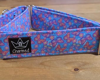 14"-27" Butterfly Martingale Collar 2" Width, Pet Collar, Medium, Large, XL, Flutterby, Butterfly Dog Collar, Pink, Girly Martingale