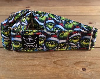 14"-27" Christmas Martingale Collar 2" Width, Pet Collar, Medium, Large Dog Collar, Holiday Collar, Side Release Buckle, Santa, Lights