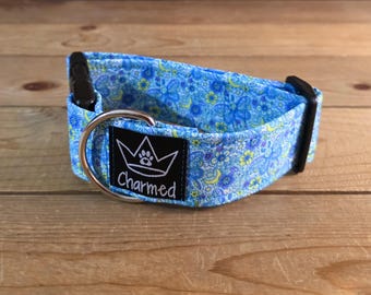 11"-18" PETITE Moth Dog Collar 1.5" Width, Pet Collar, Medium, Small, Flowers, Summer, Floral Dog Collar, Buckle Dog Collar, Cottagecore