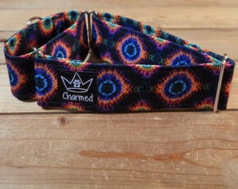 14"-27" Martingale Collar 2" Width, Pet Collar, Medium, Large Dog Collar, Tie Dye, Summer Fun, Vibrant, Hippie Hound