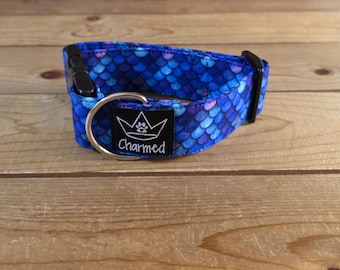 PETITE 11"-18" Dog Collar 1.5" Width, Pet Collar, Small, Mermaid Scales Dog Collar, Ocean Collar, Buckle Dog Collar, Summer Collar, Mermaid