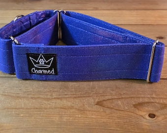 14"-27" Martingale Collar 2" Width, Pet Collar, Medium, Large, XL, Dark Purple Holographic