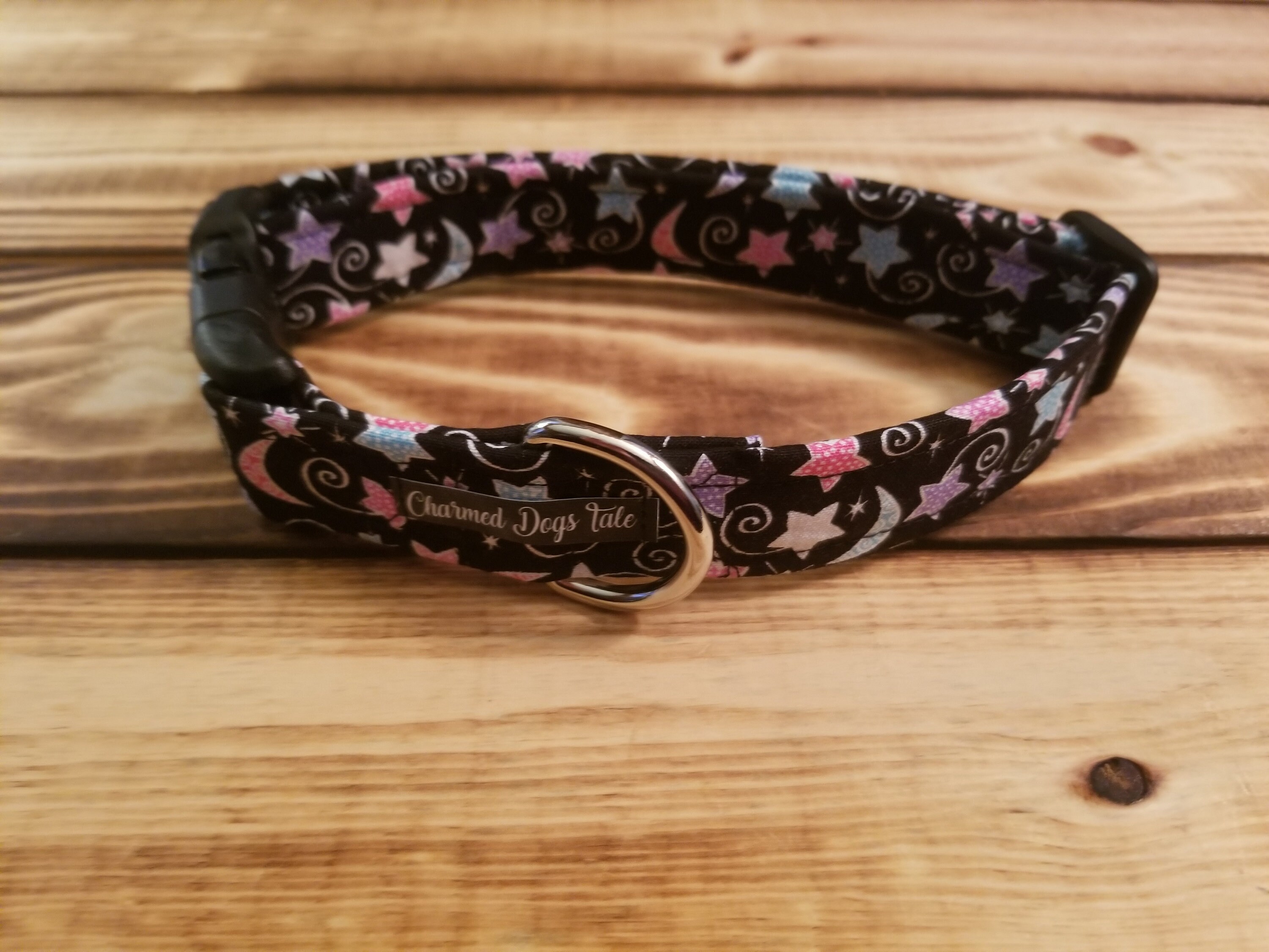 1223 Moon And Stars Dog Collar 1 Width, Pet Collar, Small, Medium