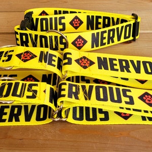 2&quot; or 1.5&quot; Width 15&quot;-28&quot; NERVOUS Dog Collar or Martingale, Special Collar, Yellow Dog Collar, Caution, Special Dog, Yellow Caution