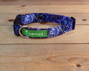 11"-21" Boho Dog Collar 1" Width, Pet Collar, Medium, Small, Large Dog Collar, Floral Collar, Mushroom Dog Collar, Moon