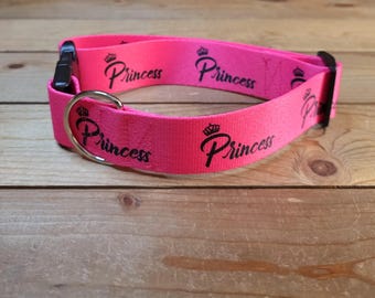 13"-26" Dog Collar 1.5" Width, Pet Collar, Medium, Large, XL Dog Collar, Princess, Patterned Webbing, Pink