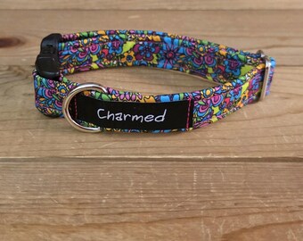 9"-18" Dog Collar 3/4" Width, Pet Collar, Medium, Small, Little Dog Collar, Floral Dog Collar, Vintage Vibes, Flowers Buckle Collar