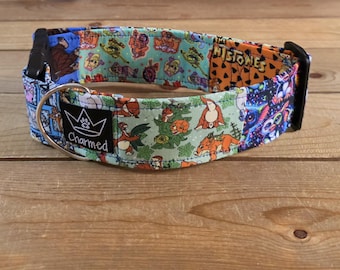 14"-28" Character Patchwork Pups Dog Collar 2" Width, Pet Collar, Small, Medium, Large, XL, Patchwork Collar, Boy Collar