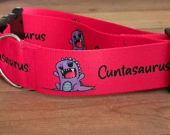 2" & 1.5" Width CUNTASAURUS Dog Collar or Martingale, Girl Collar, Explicit, Adult, Dog Humor, Just For Laughs, Funny, Pink